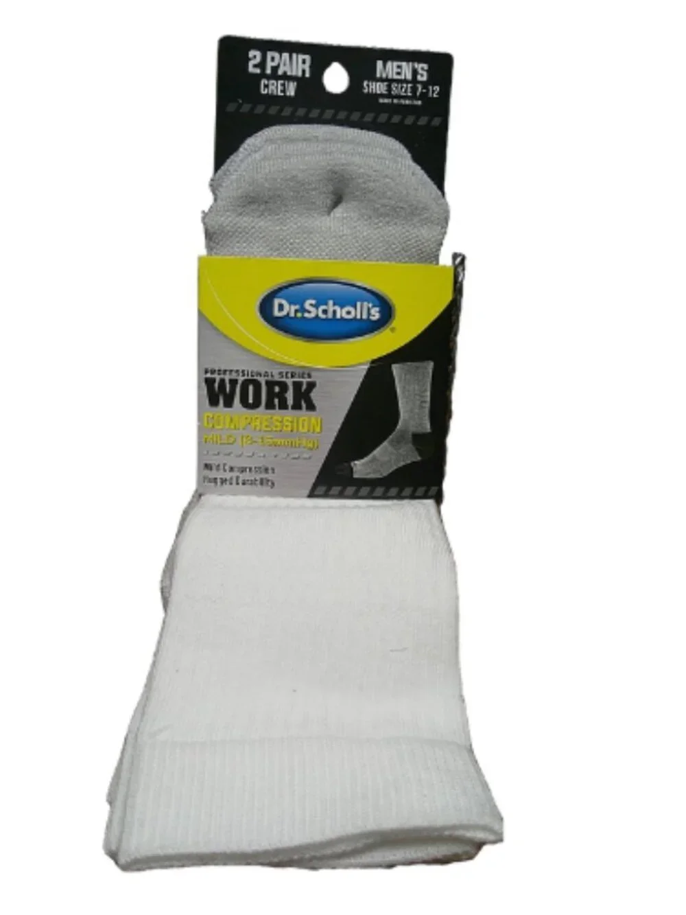 Dr. Scholl's Men's Work Compression Crew Socks 2 Pair White 8-15mmHg
